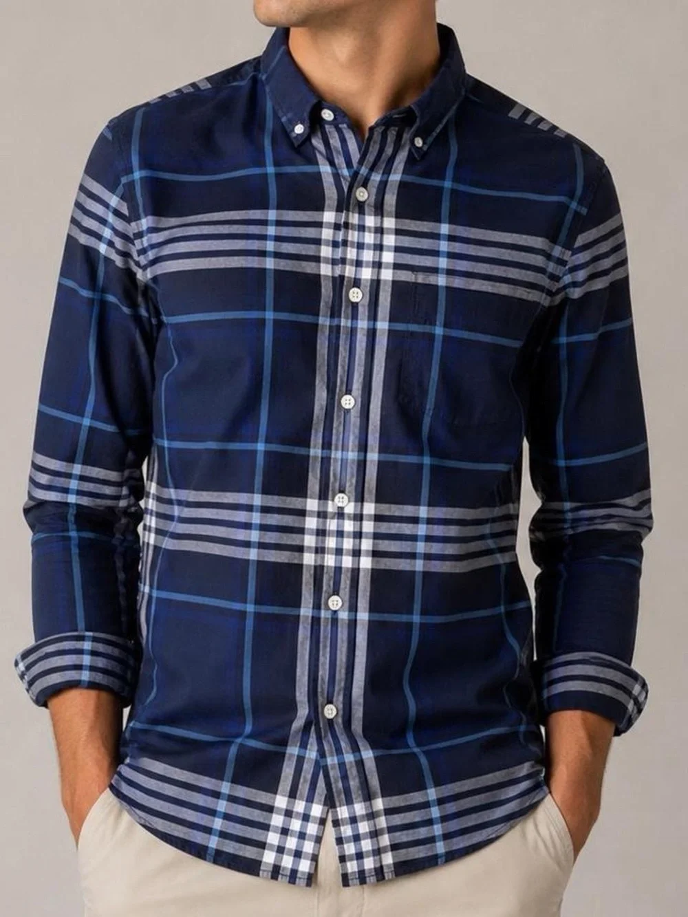 J.Crew Thomas Mason Slim Fit Blue Plaid Cotton Shirt (XS)